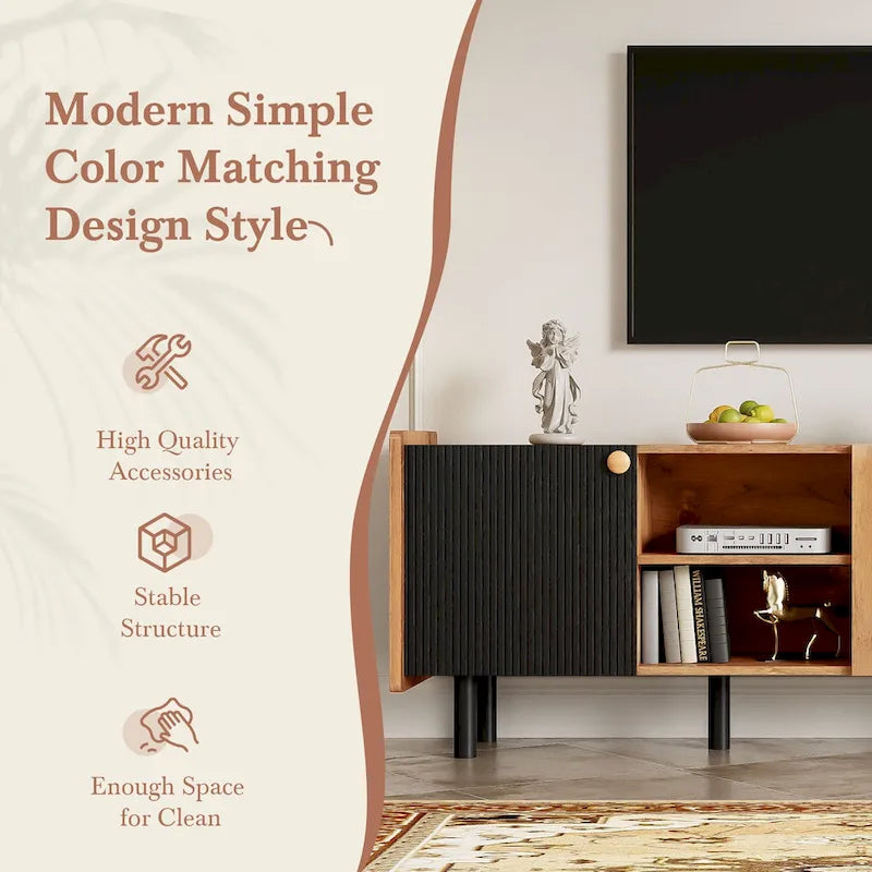 Mid-Century Modern TV Stand with 3 Cabinets - Media Console for TVs up to 70 inches, Stylish Entertainment Center with Storage for Living Room 10