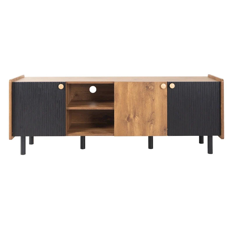 Mid-Century Modern TV Stand with 3 Cabinets - Media Console for TVs up to 70 inches, Stylish Entertainment Center with Storage for Living Room 12