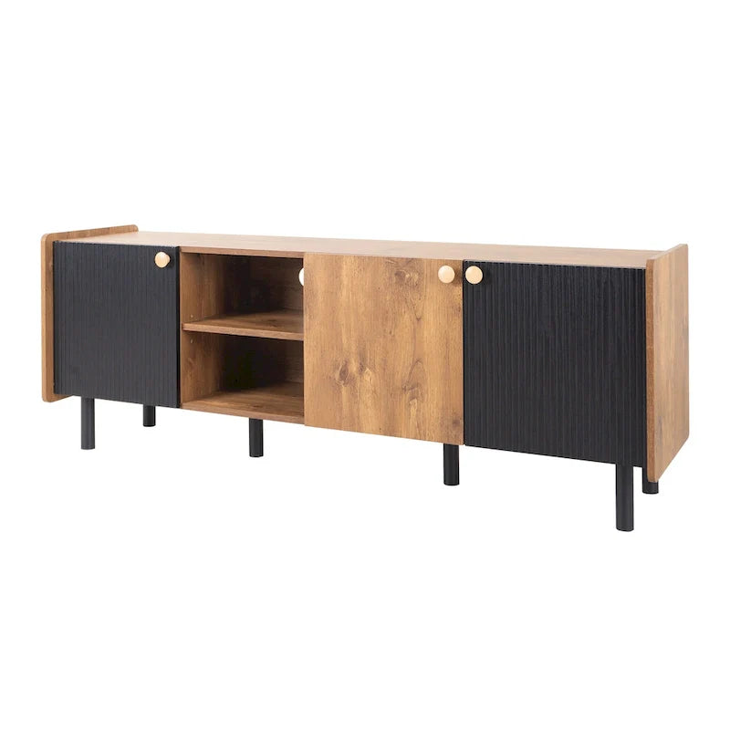 Mid-Century Modern TV Stand with 3 Cabinets - Media Console for TVs up to 70 inches, Stylish Entertainment Center with Storage for Living Room 14
