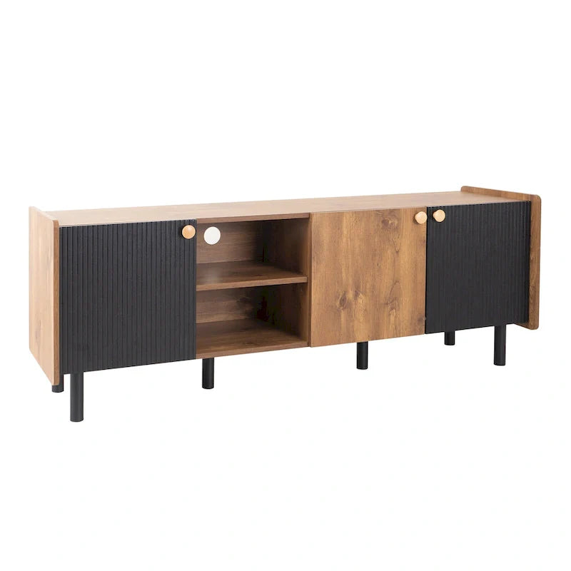 Mid-Century Modern TV Stand with 3 Cabinets - Media Console for TVs up to 70 inches, Stylish Entertainment Center with Storage for Living Room 15
