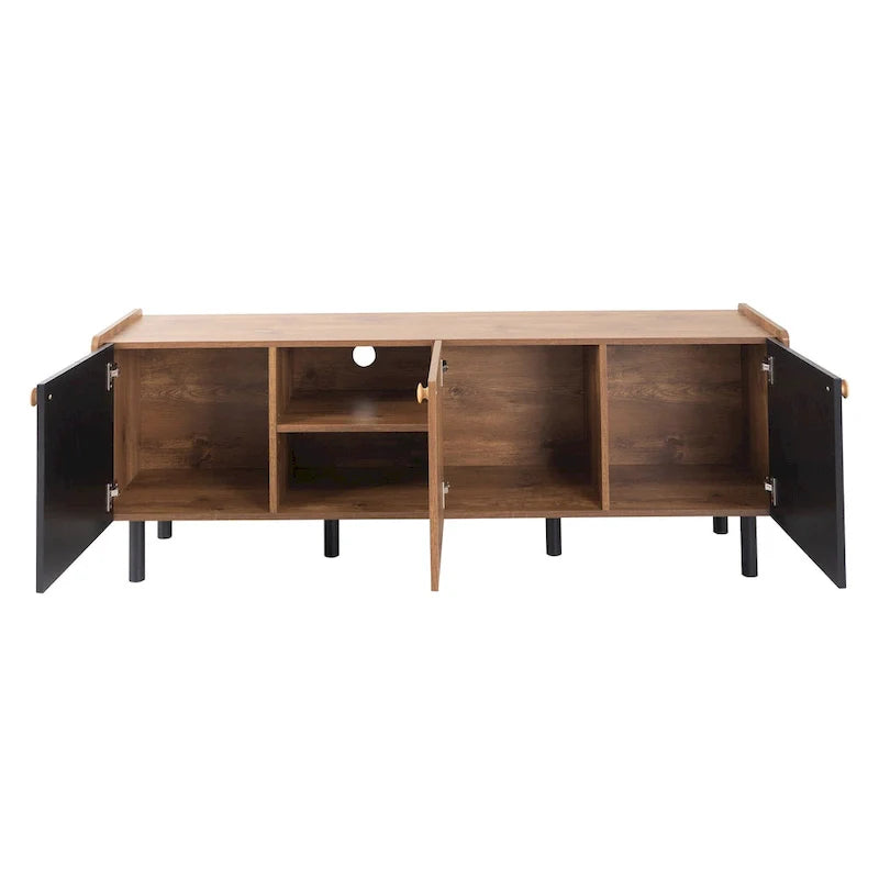 Mid-Century Modern TV Stand with 3 Cabinets - Media Console for TVs up to 70 inches, Stylish Entertainment Center with Storage for Living Room 16