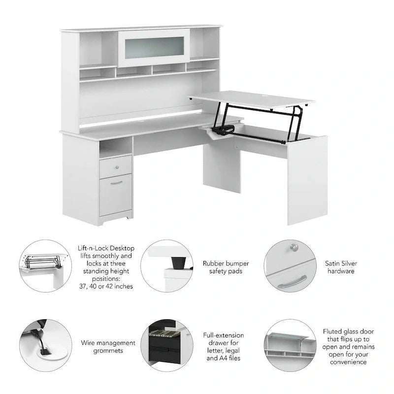 Bush Furniture 72W L-Shaped Sit-Stand Desk with Hutch - 3 Adjustable Positions 8