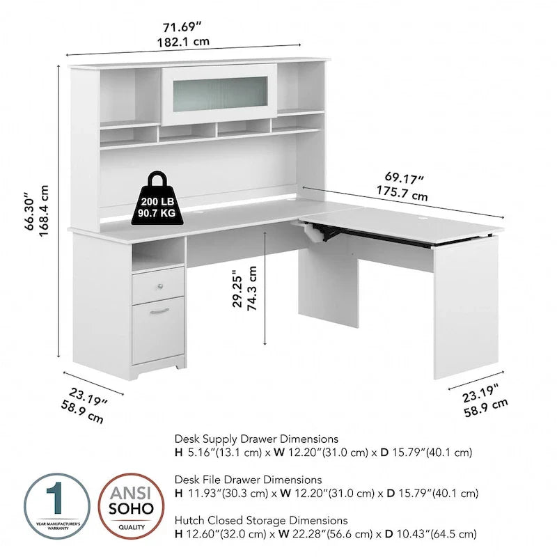 Bush Furniture 72W L-Shaped Sit-Stand Desk with Hutch - 3 Adjustable Positions 12