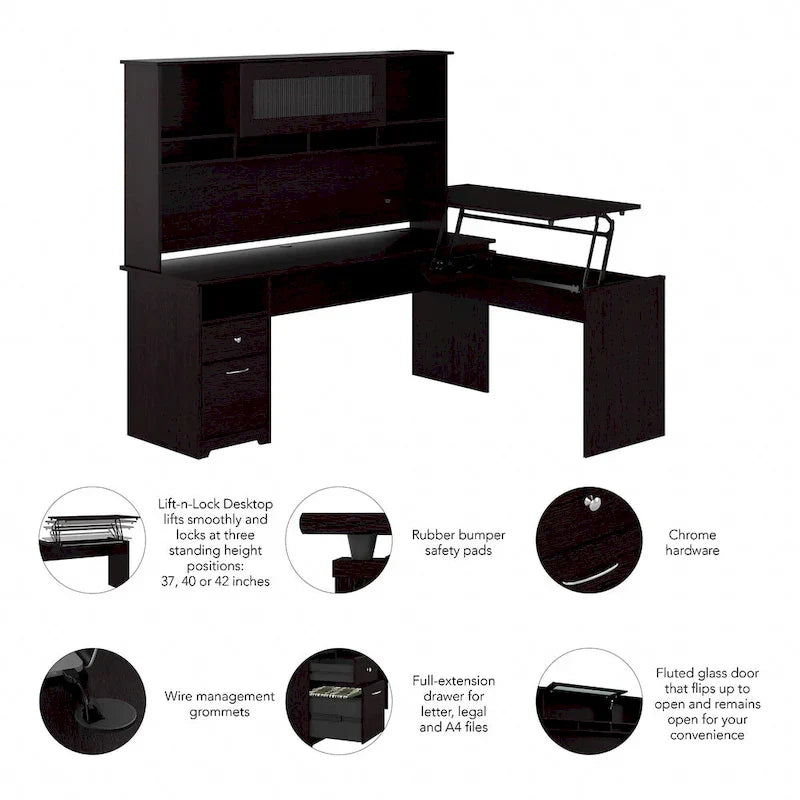 Bush Furniture 72W L-Shaped Sit-Stand Desk with Hutch - 3 Adjustable Positions 15