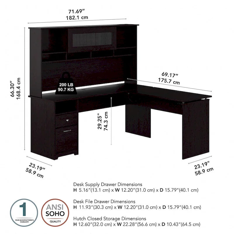 Bush Furniture 72W L-Shaped Sit-Stand Desk with Hutch - 3 Adjustable Positions 19