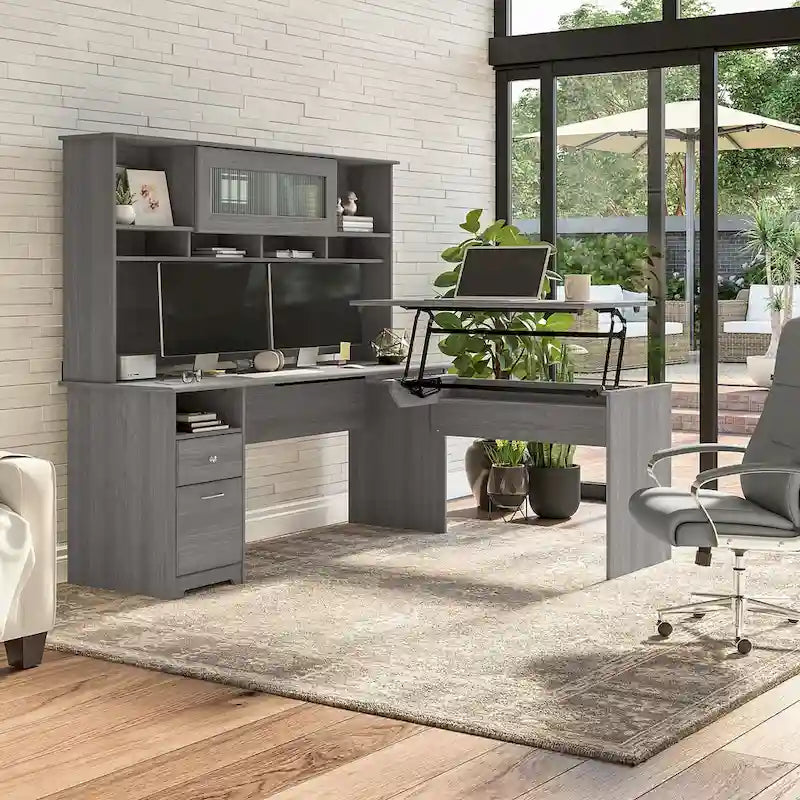 Bush Furniture 72W L-Shaped Sit-Stand Desk with Hutch - 3 Adjustable Positions 21