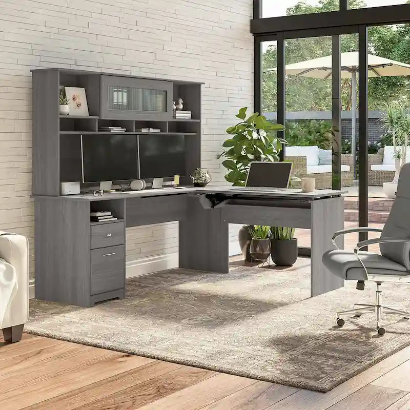Bush Furniture 72W L-Shaped Sit-Stand Desk with Hutch - 3 Adjustable Positions 23