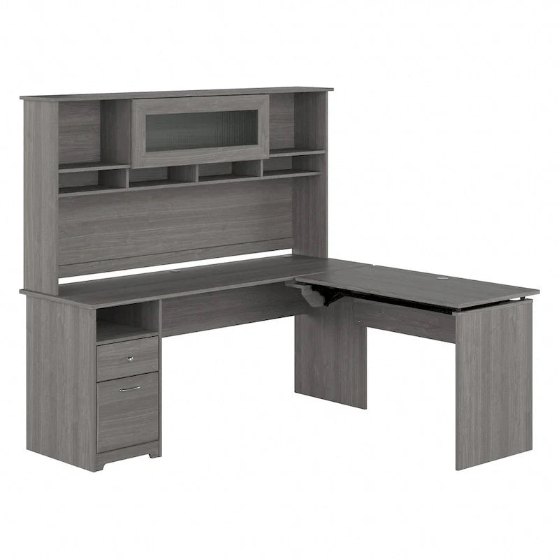 Bush Furniture 72W L-Shaped Sit-Stand Desk with Hutch - 3 Adjustable Positions 24