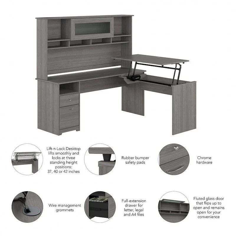 Bush Furniture 72W L-Shaped Sit-Stand Desk with Hutch - 3 Adjustable Positions 25