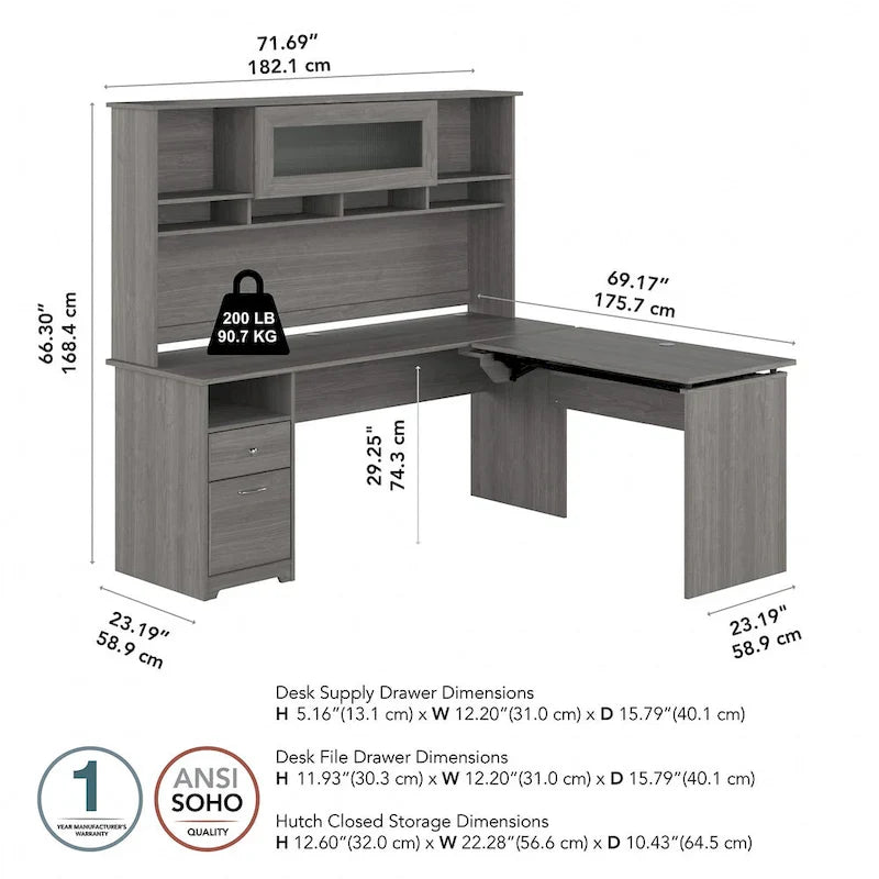Bush Furniture 72W L-Shaped Sit-Stand Desk with Hutch - 3 Adjustable Positions 29