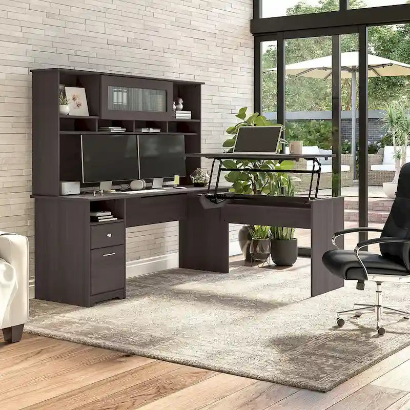 Bush Furniture 72W L-Shaped Sit-Stand Desk with Hutch - 3 Adjustable Positions 31
