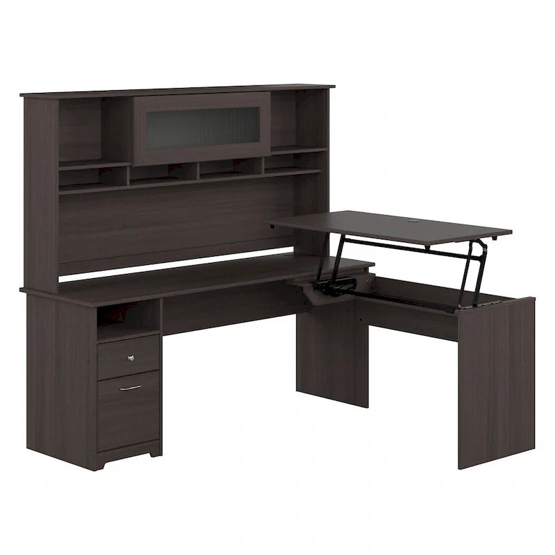 Bush Furniture 72W L-Shaped Sit-Stand Desk with Hutch - 3 Adjustable Positions 32