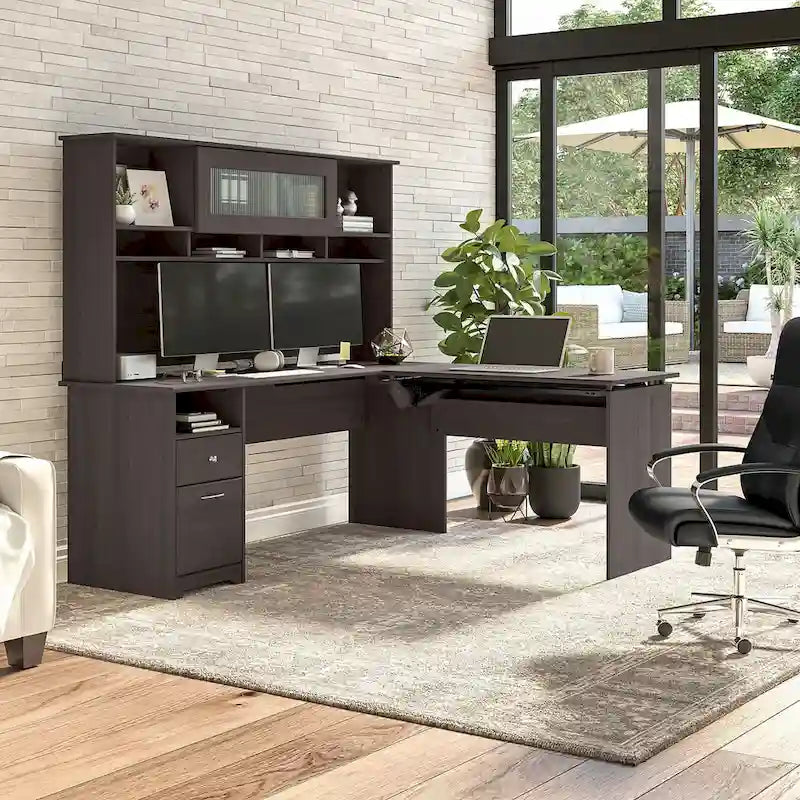 Bush Furniture 72W L-Shaped Sit-Stand Desk with Hutch - 3 Adjustable Positions 33