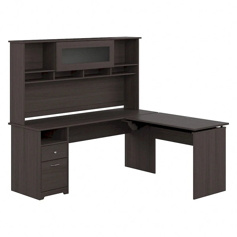 Bush Furniture 72W L-Shaped Sit-Stand Desk with Hutch - 3 Adjustable Positions 34