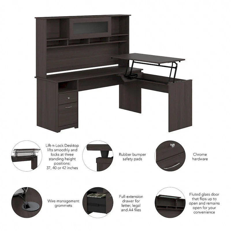 Bush Furniture 72W L-Shaped Sit-Stand Desk with Hutch - 3 Adjustable Positions 35