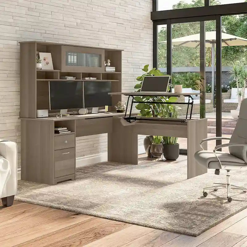 Bush Furniture 72W L-Shaped Sit-Stand Desk with Hutch - 3 Adjustable Positions 41