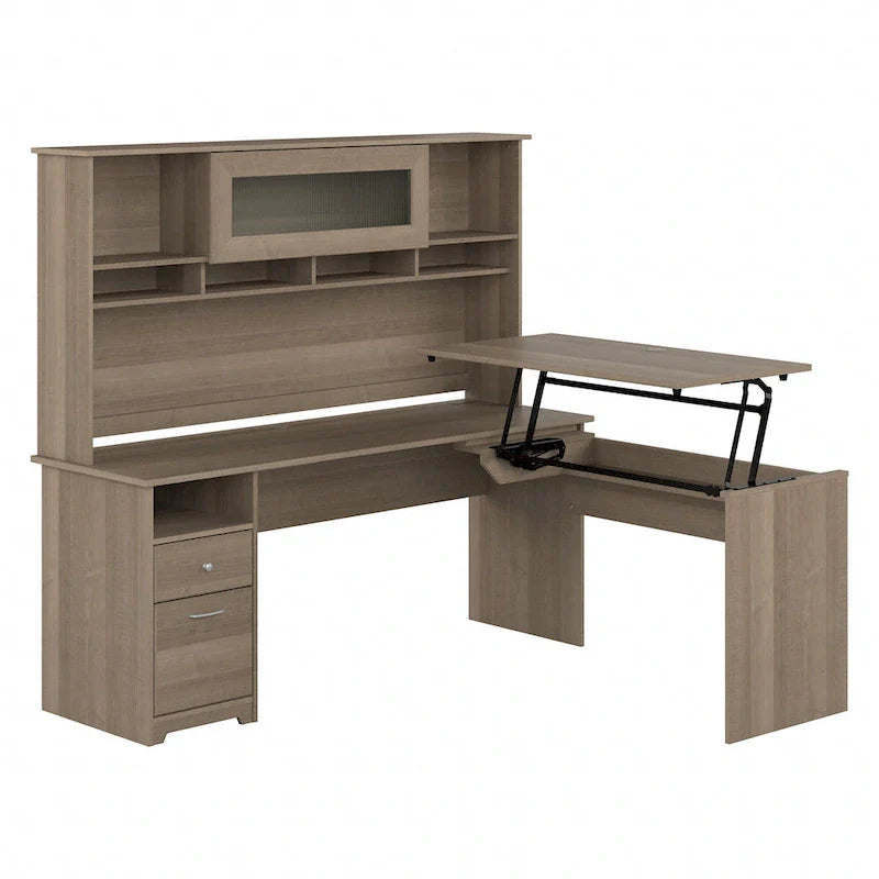 Bush Furniture 72W L-Shaped Sit-Stand Desk with Hutch - 3 Adjustable Positions 42