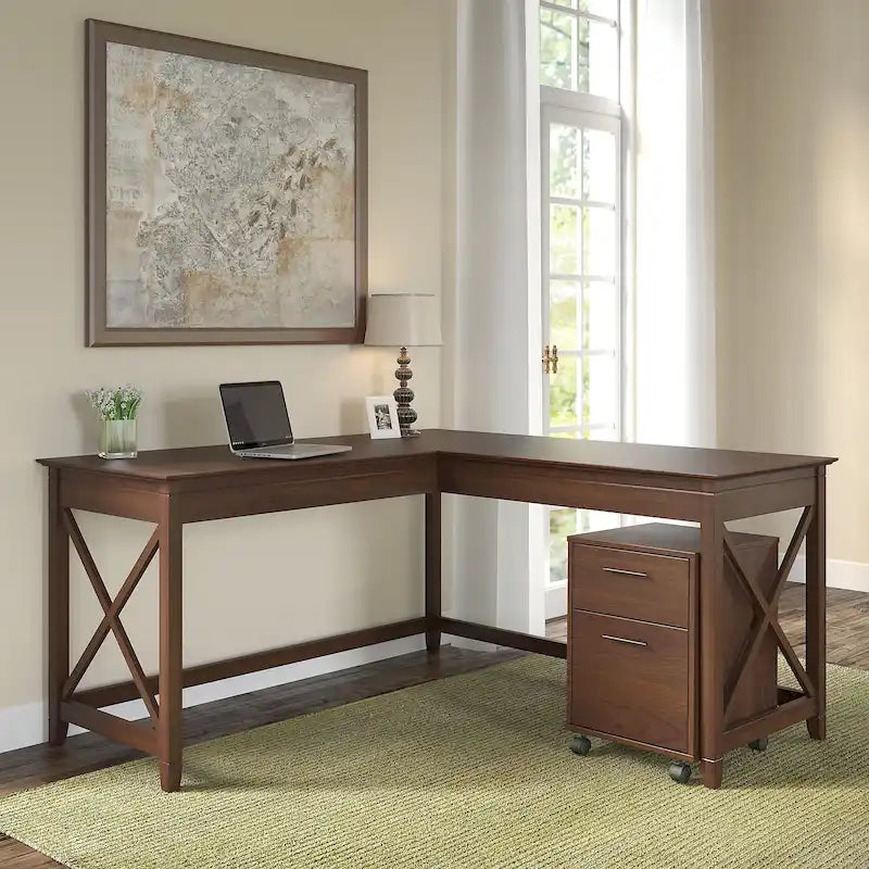 Bush Furniture Key West 60-Inch L-Shaped Desk with Rolling File Cabinet 47