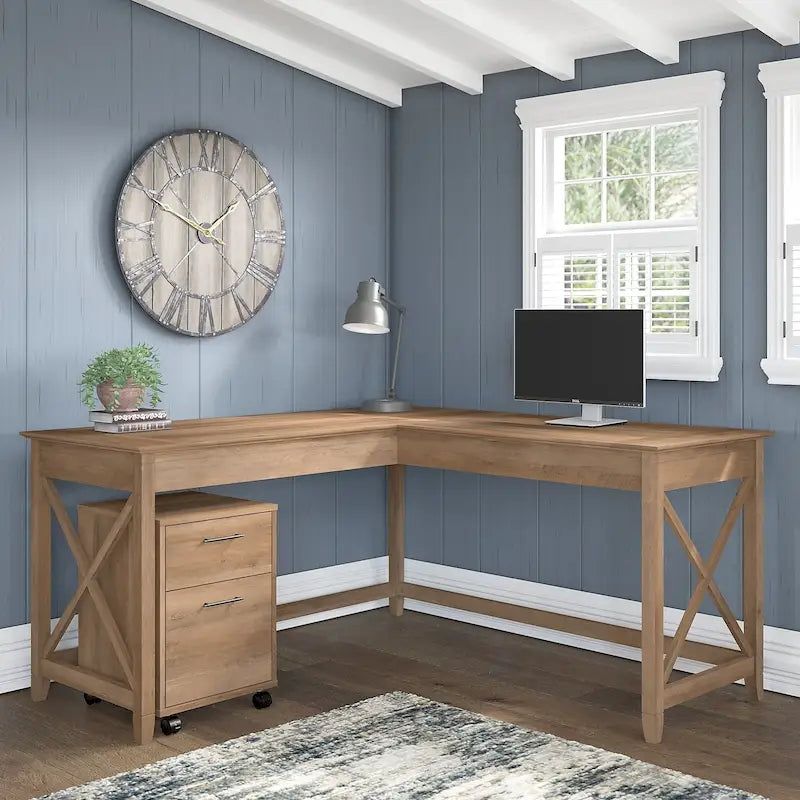 Bush Furniture Key West 60-Inch L-Shaped Desk with Rolling File Cabinet 54