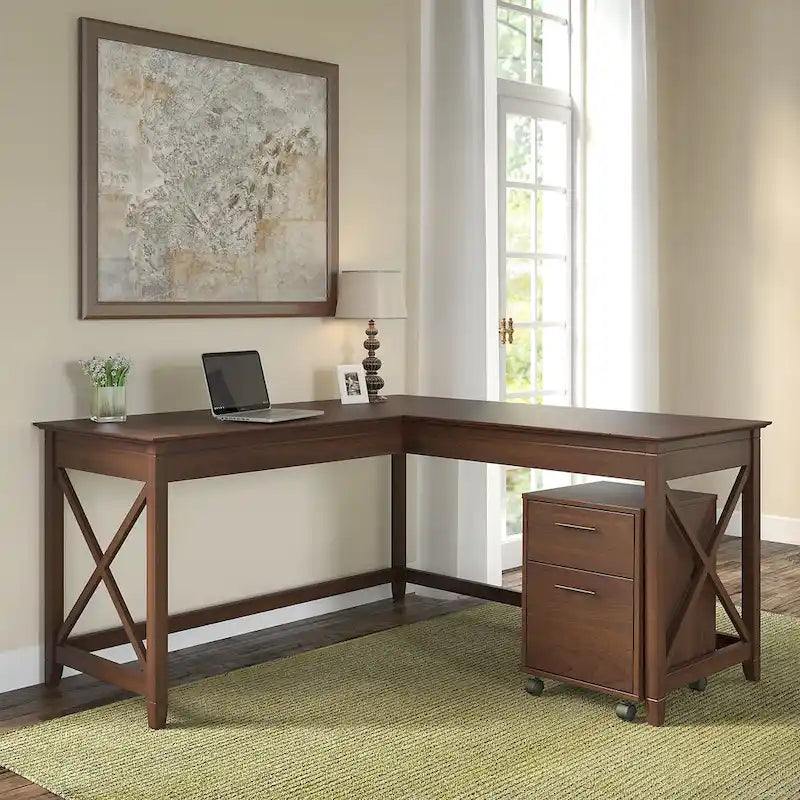 Bush Furniture Key West 60-Inch L-Shaped Desk with Rolling File Cabinet 1