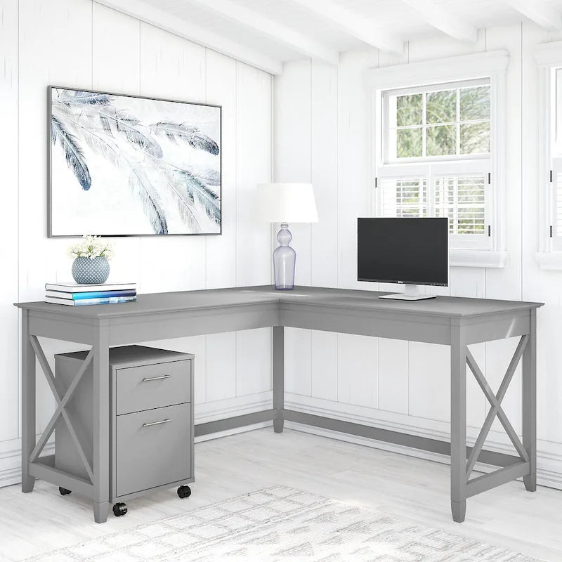 Bush Furniture Key West 60-Inch L-Shaped Desk with Rolling File Cabinet 7