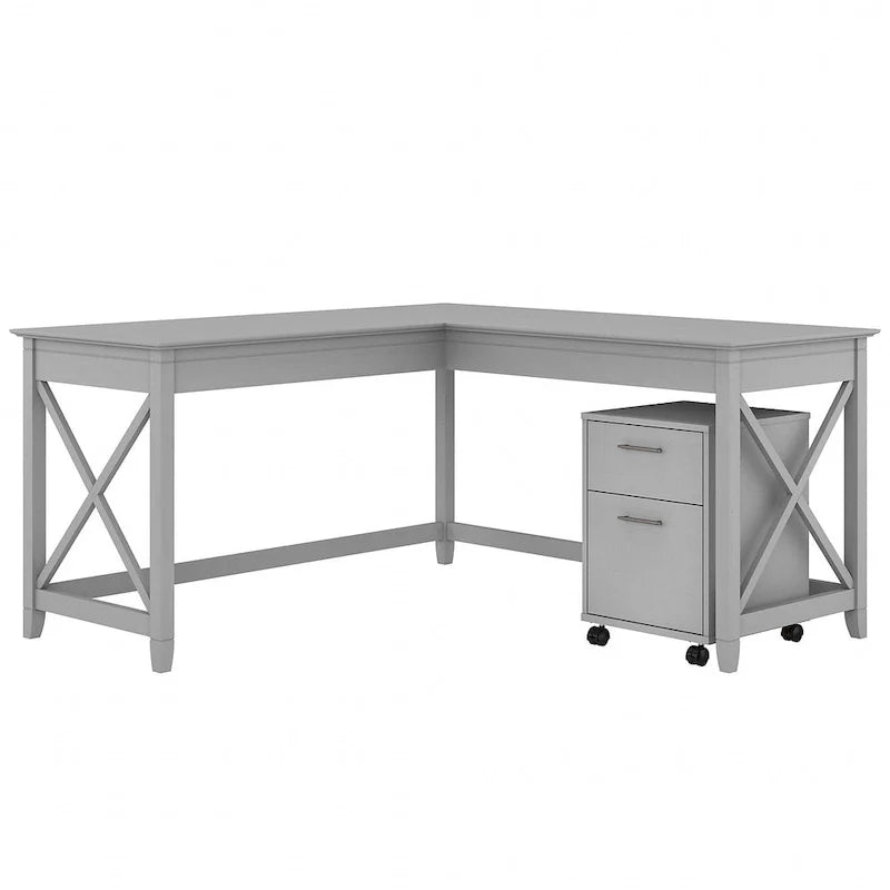 Bush Furniture Key West 60-Inch L-Shaped Desk with Rolling File Cabinet 8