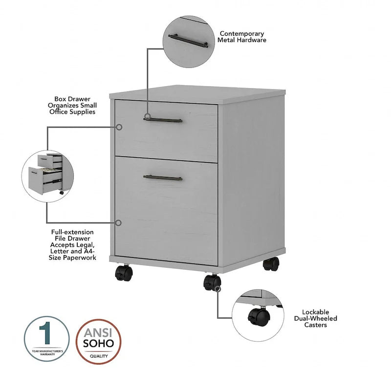 Bush Furniture Key West 60-Inch L-Shaped Desk with Rolling File Cabinet 12