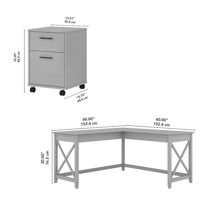 Bush Furniture Key West 60-Inch L-Shaped Desk with Rolling File Cabinet 14