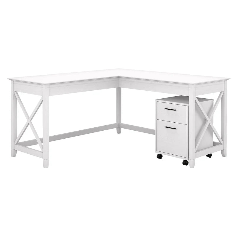 Bush Furniture Key West 60-Inch L-Shaped Desk with Rolling File Cabinet 17