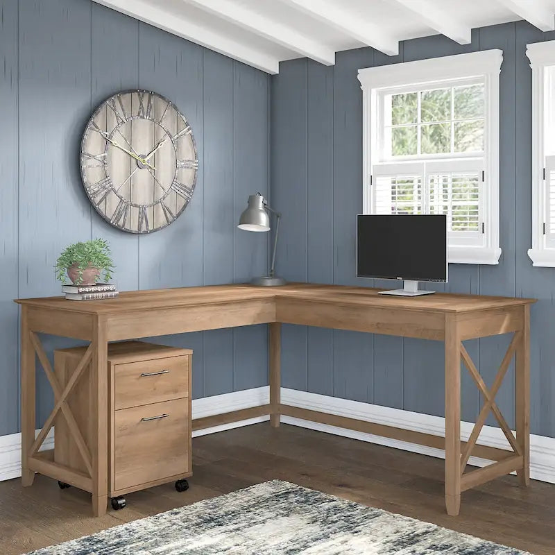 Bush Furniture Key West 60-Inch L-Shaped Desk with Rolling File Cabinet 22