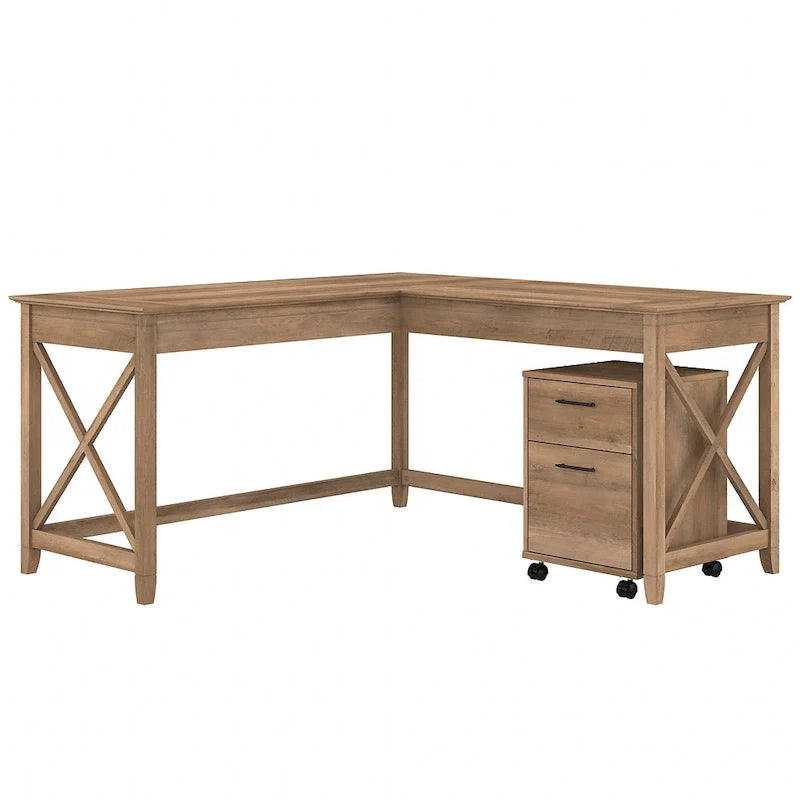 Bush Furniture Key West 60-Inch L-Shaped Desk with Rolling File Cabinet 23