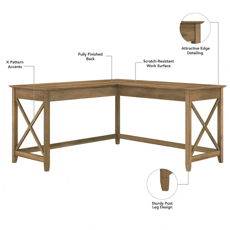 Bush Furniture Key West 60-Inch L-Shaped Desk with Rolling File Cabinet 24