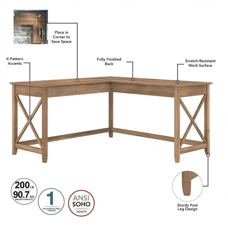 Bush Furniture Key West 60-Inch L-Shaped Desk with Rolling File Cabinet 26