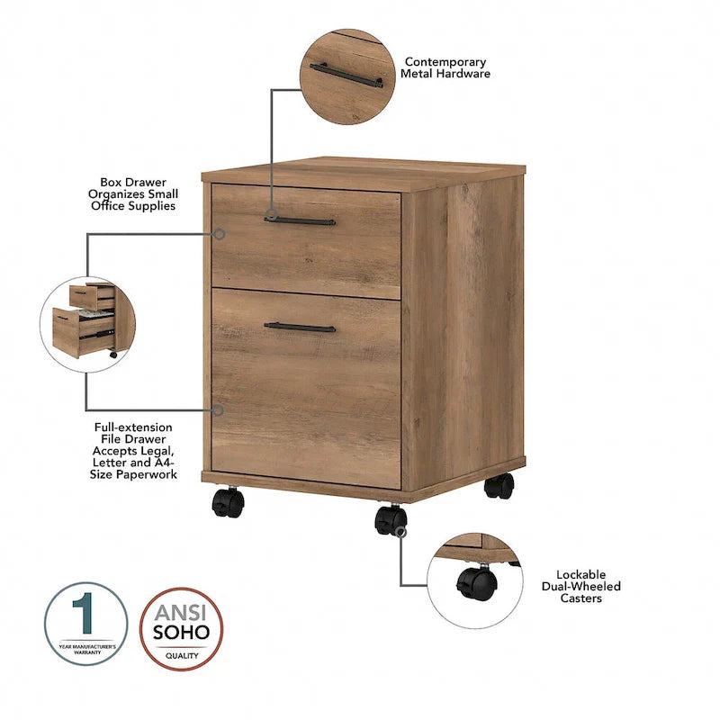 Bush Furniture Key West 60-Inch L-Shaped Desk with Rolling File Cabinet 27