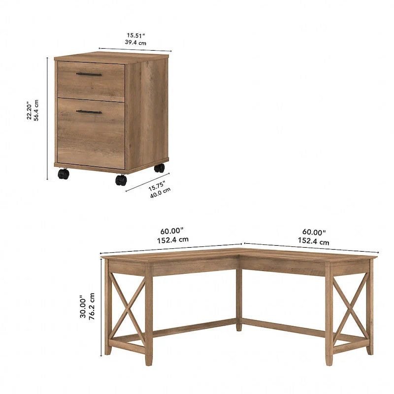 Bush Furniture Key West 60-Inch L-Shaped Desk with Rolling File Cabinet 29