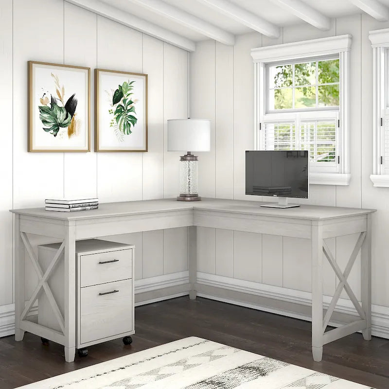 Bush Furniture Key West 60-Inch L-Shaped Desk with Rolling File Cabinet 31