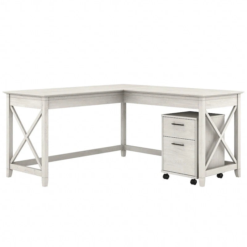 Bush Furniture Key West 60-Inch L-Shaped Desk with Rolling File Cabinet 32
