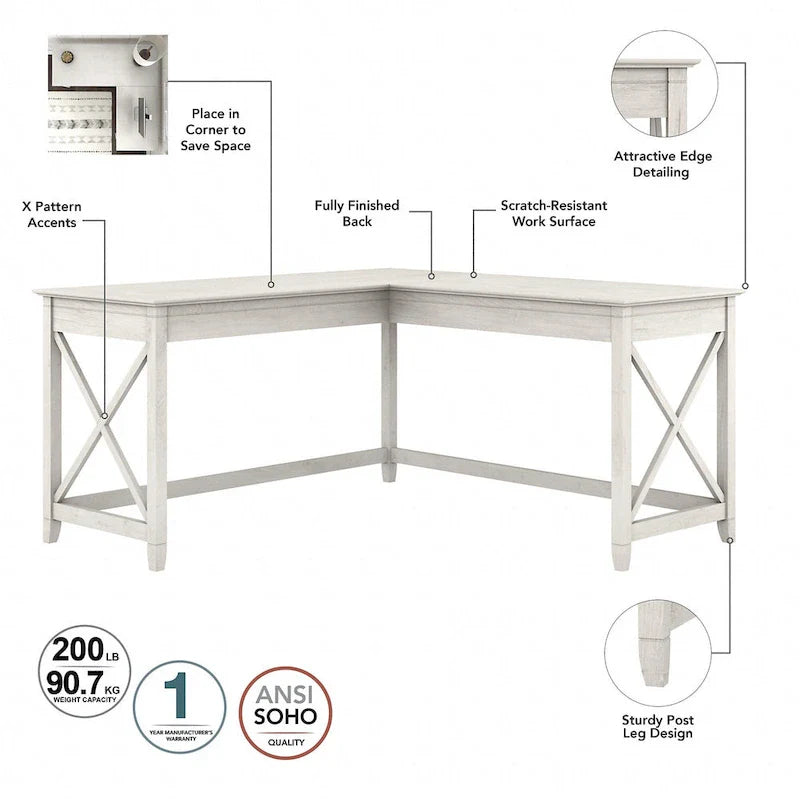 Bush Furniture Key West 60-Inch L-Shaped Desk with Rolling File Cabinet 33