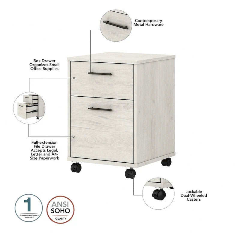 Bush Furniture Key West 60-Inch L-Shaped Desk with Rolling File Cabinet 34