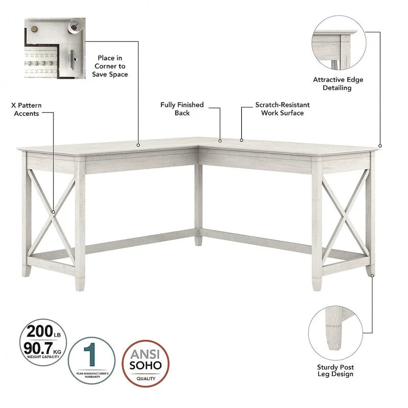 Bush Furniture Key West 60-Inch L-Shaped Desk with Rolling File Cabinet 35