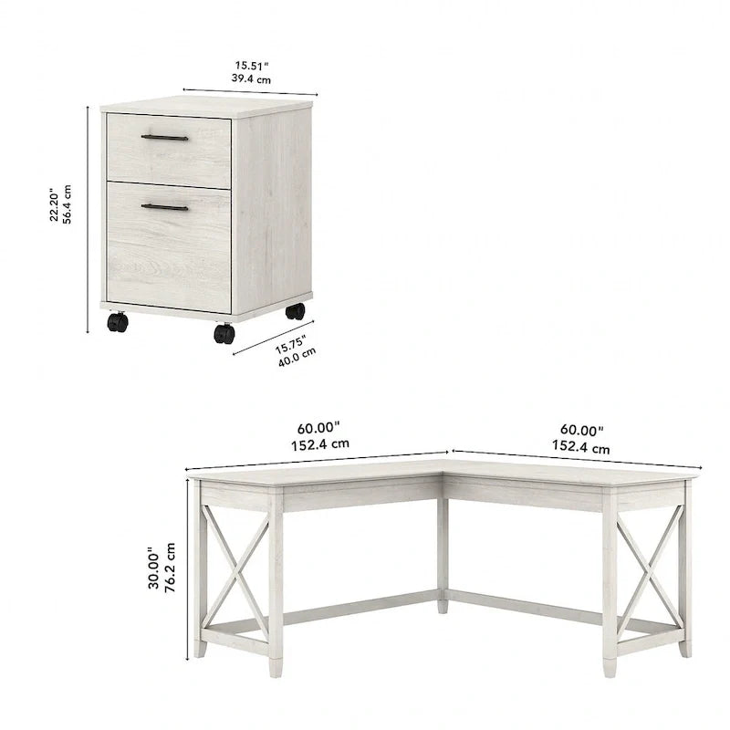 Bush Furniture Key West 60-Inch L-Shaped Desk with Rolling File Cabinet 38