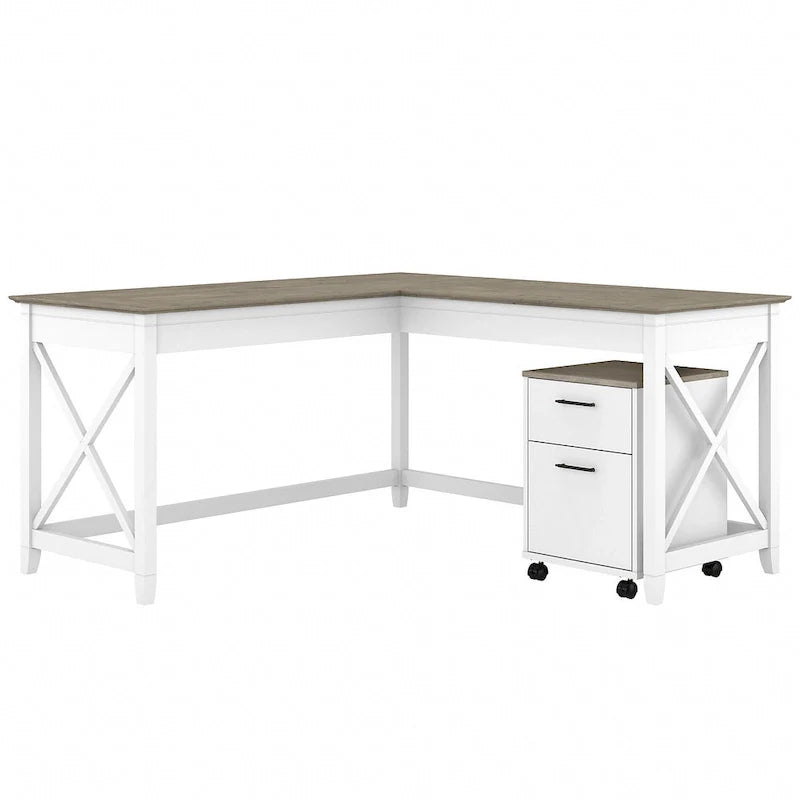 Bush Furniture Key West 60-Inch L-Shaped Desk with Rolling File Cabinet 41