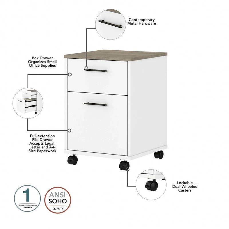 Bush Furniture Key West 60-Inch L-Shaped Desk with Rolling File Cabinet 43