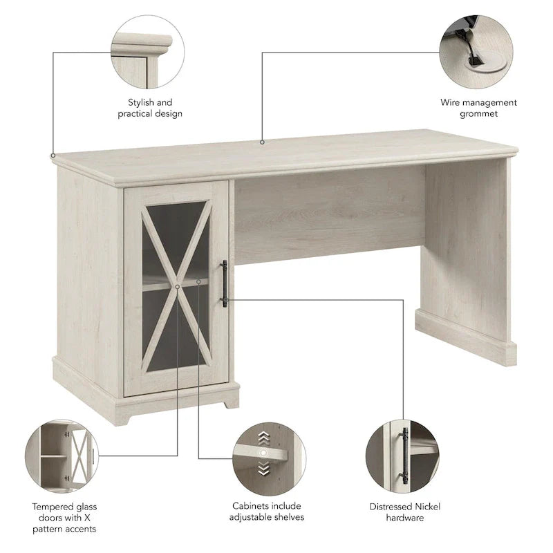 Lennox 60-Inch Farmhouse Desk with Storage Cabinet from Bush Furniture 9