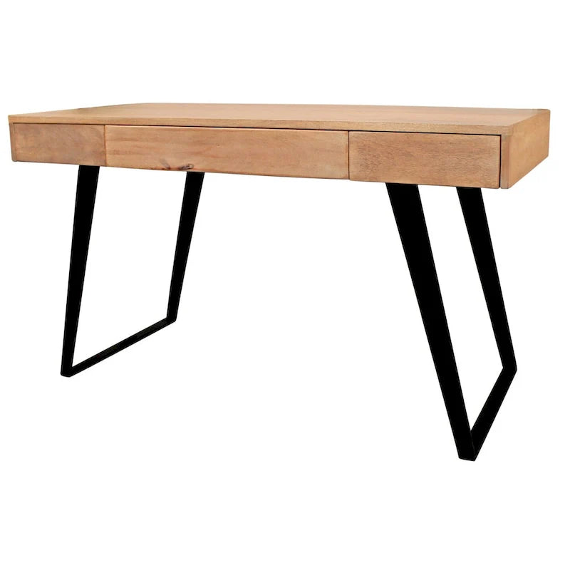 54-Inch Solid Wood Writing Desk in Natural and Black Mango Finish with Three Drawers 2