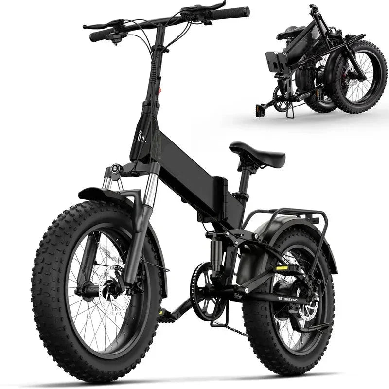 Electric Bike, 4.0 Fat Tire Foldable Ebike, 48V 13Ah Battery, 750W Electric Commuter Bicycle with LCD, 20" One-Step Folding Electric City Bike for Men Women, Black 1