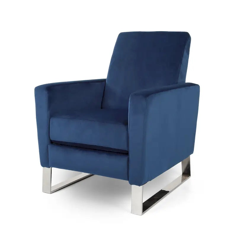 Reki Manual Push Back Recliner Chair - Blue Velvet with Stainless Steel Accents 2