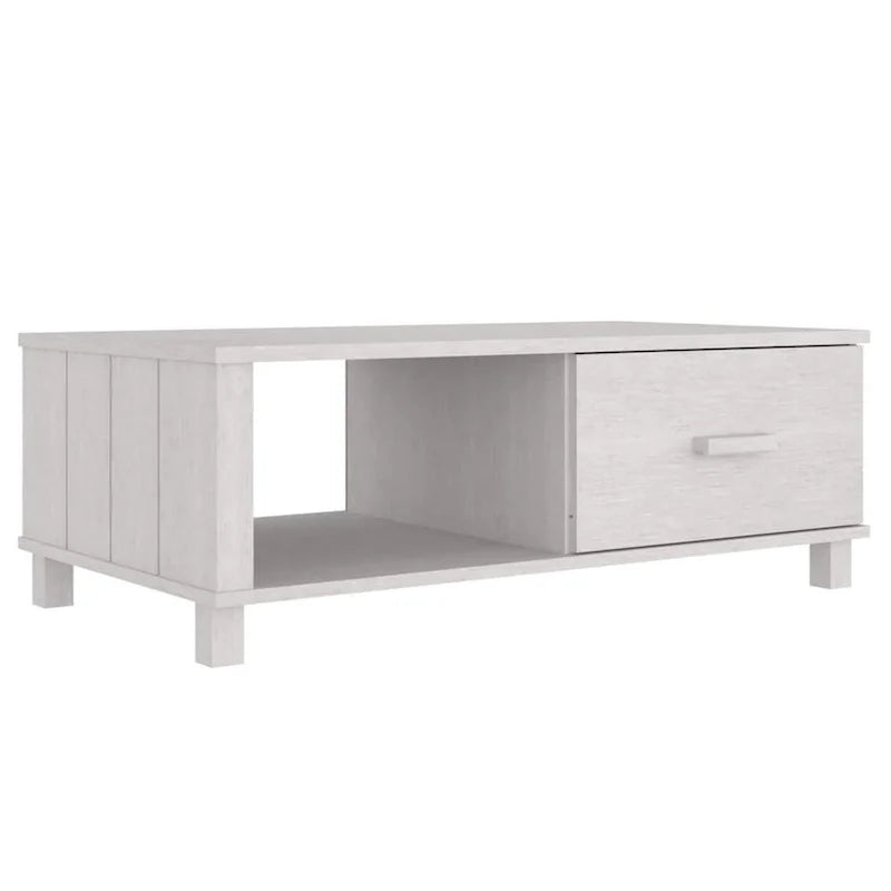 Rectangular White Solid Pine Wood Coffee Table with Storage Drawer 1