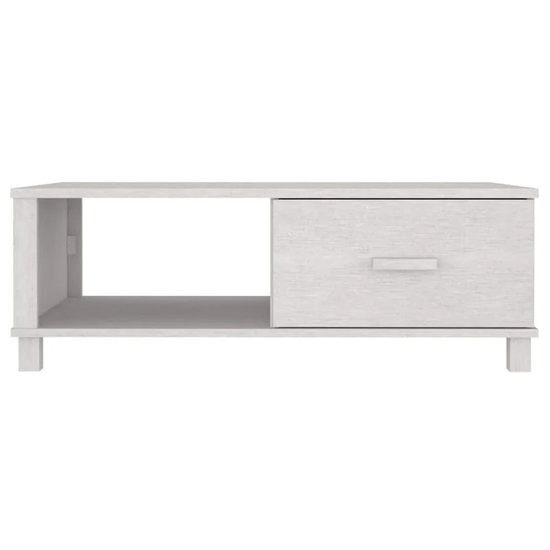 Rectangular White Solid Pine Wood Coffee Table with Storage Drawer 2
