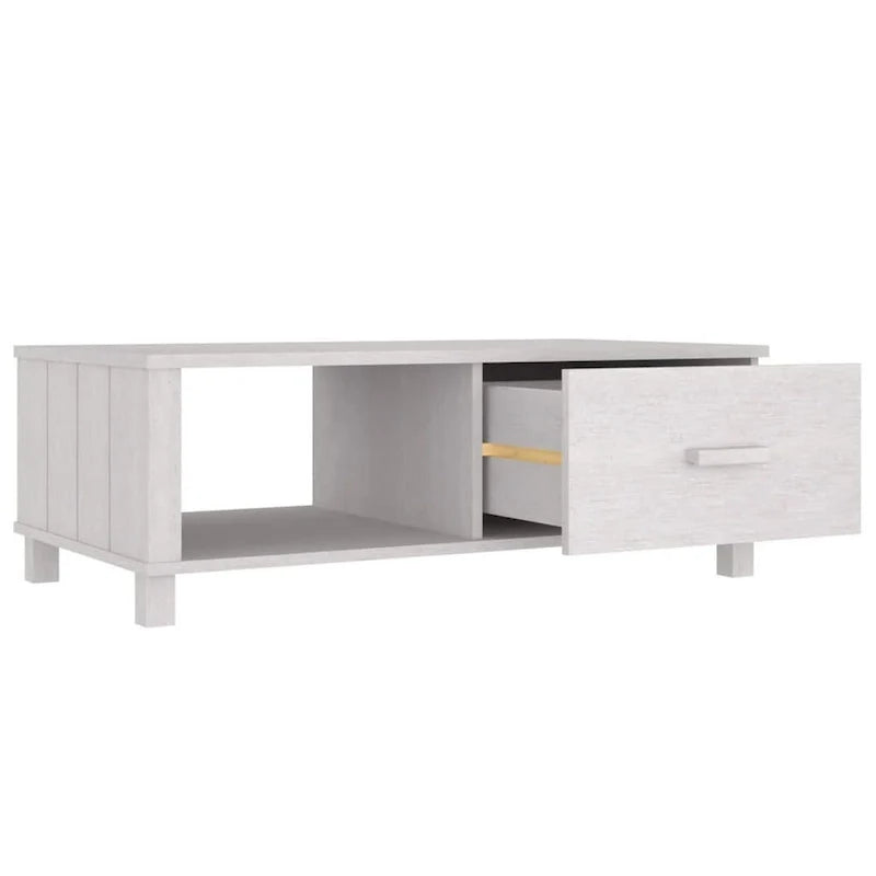 Rectangular White Solid Pine Wood Coffee Table with Storage Drawer 3